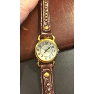 Women's Gold Tone 24mm Acrabe Wrap Watch, Leather Strap, Brass Studs